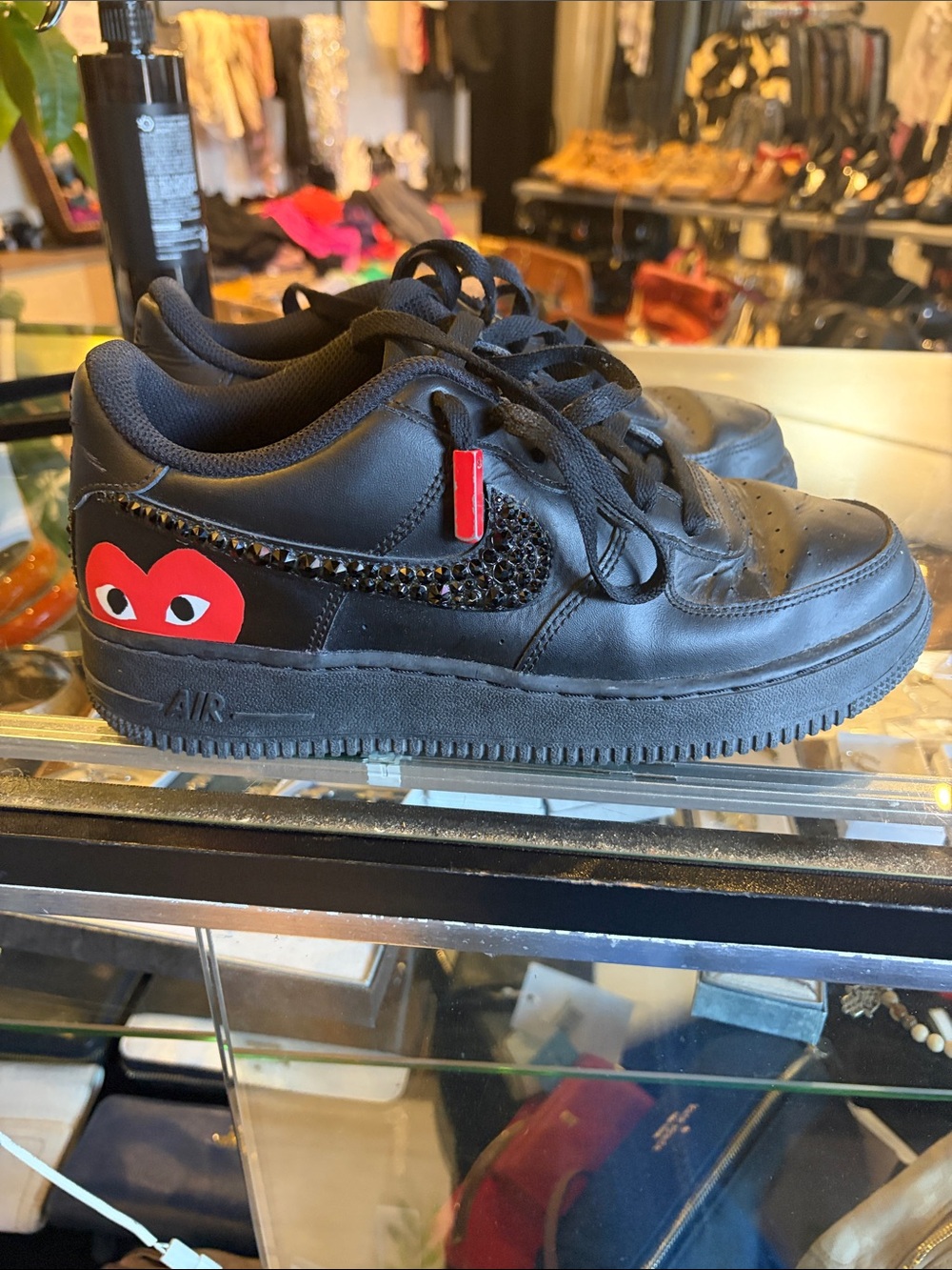 Nike Kids Black Sneakers with Red Heart Accent